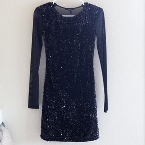 Forever 21 Sequenced Black Mini Dress w/ Mesh Back